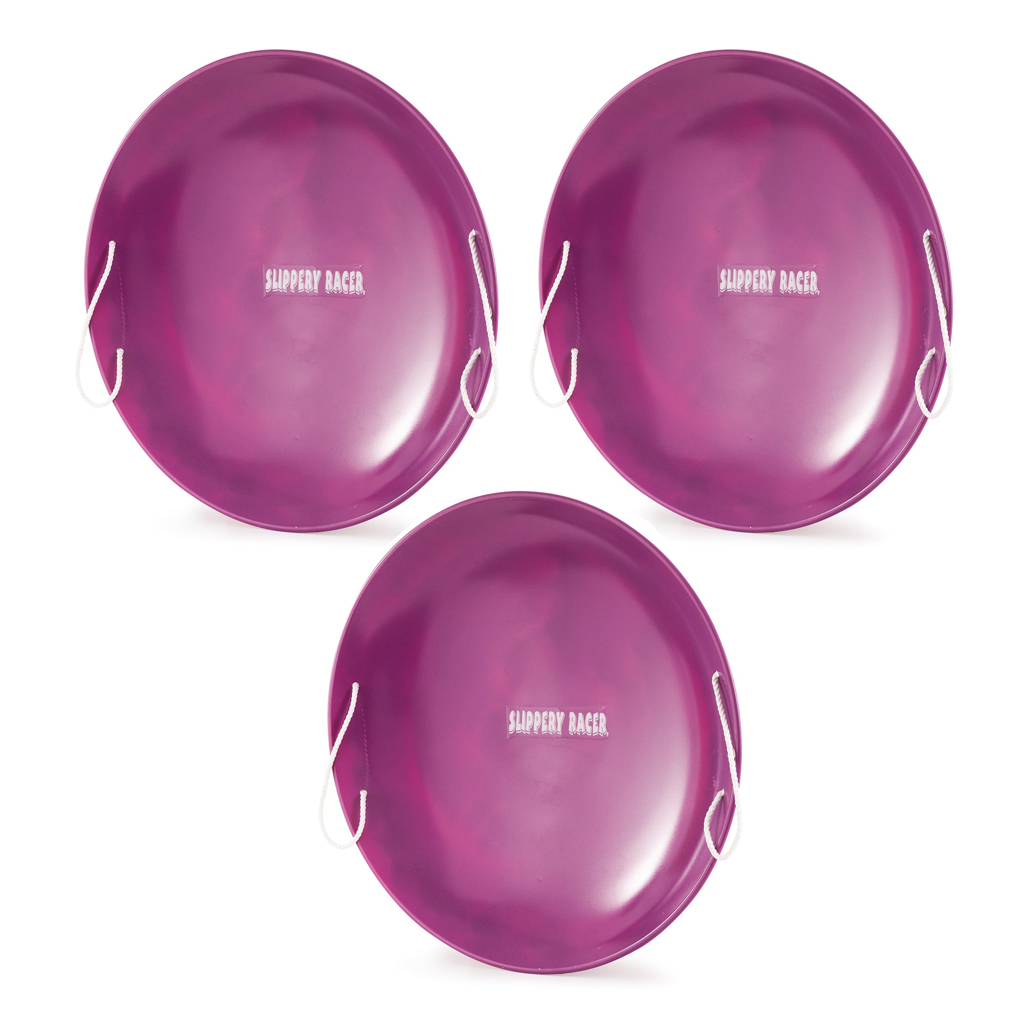 Slippery Racer ProDisc Heavy Duty Metal Saucer Sled w/ Handles, Purple (3 Pack) - VMInnovations