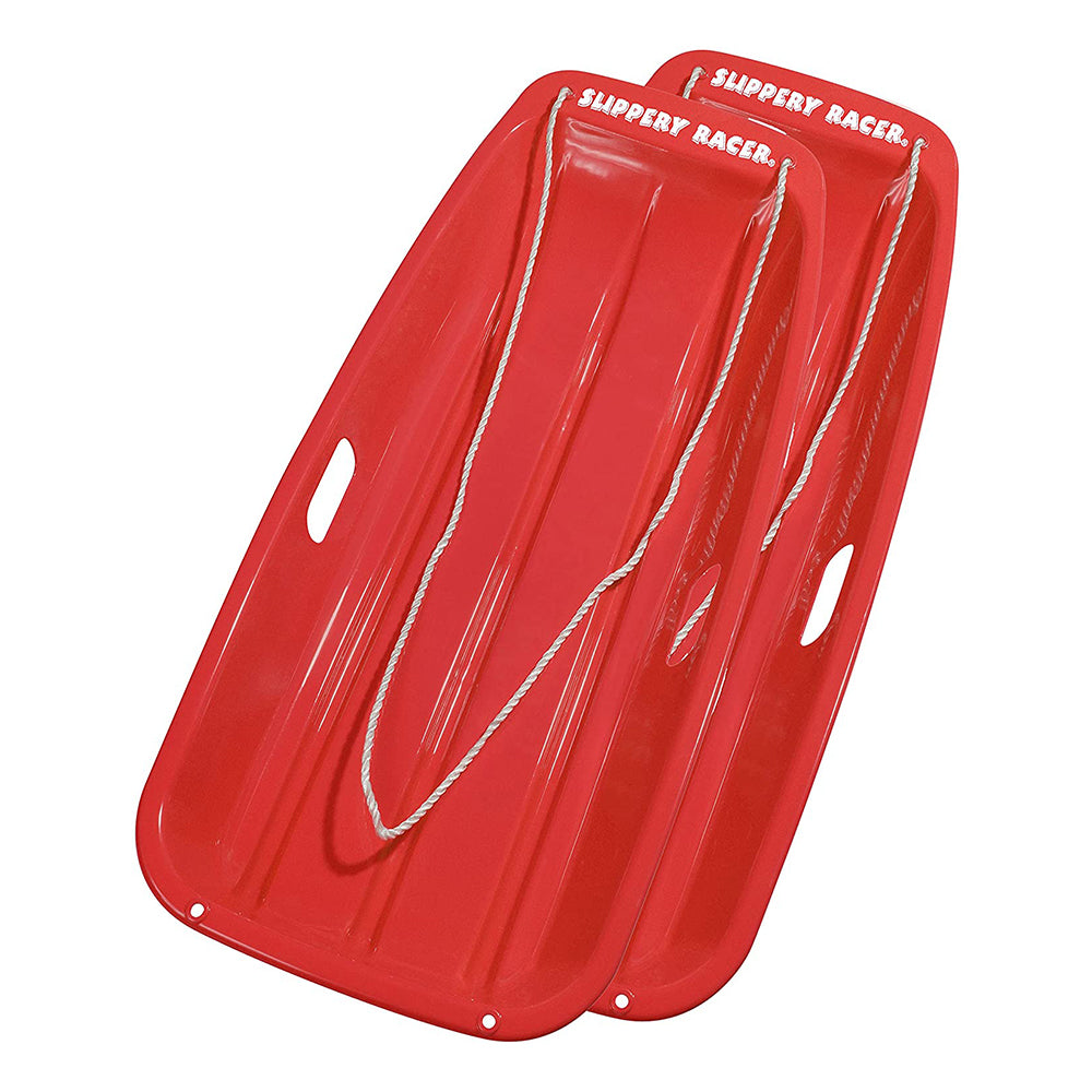 Slippery Racer Downhill Sprinter Plastic Winter Toboggan Snow Sled, Red (2 Pack)