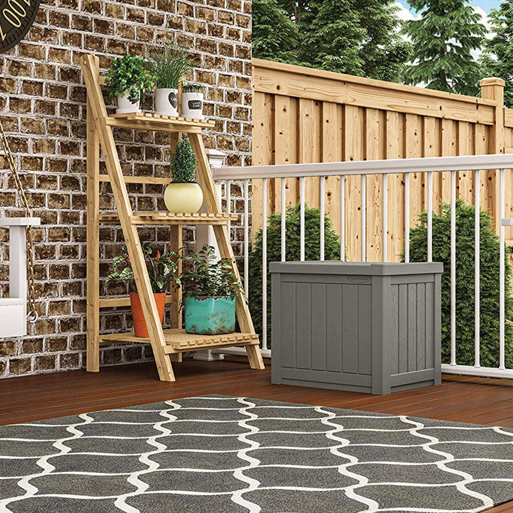 Suncast 22 Gallon Small Resin Outdoor Patio Storage Deck Box, Stoney (Open Box)