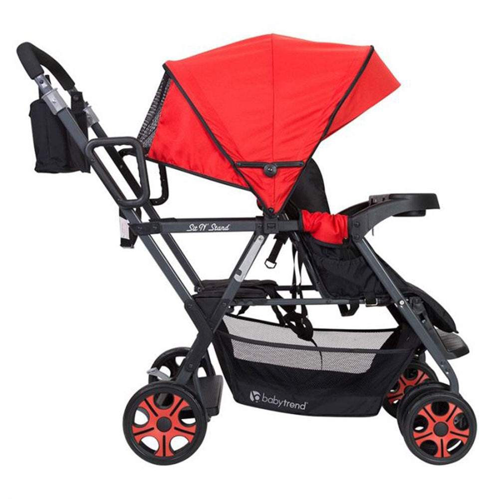 Baby Trend Sit N Stand Folding Compact Two Seat Baby Stroller, Red (Open Box)