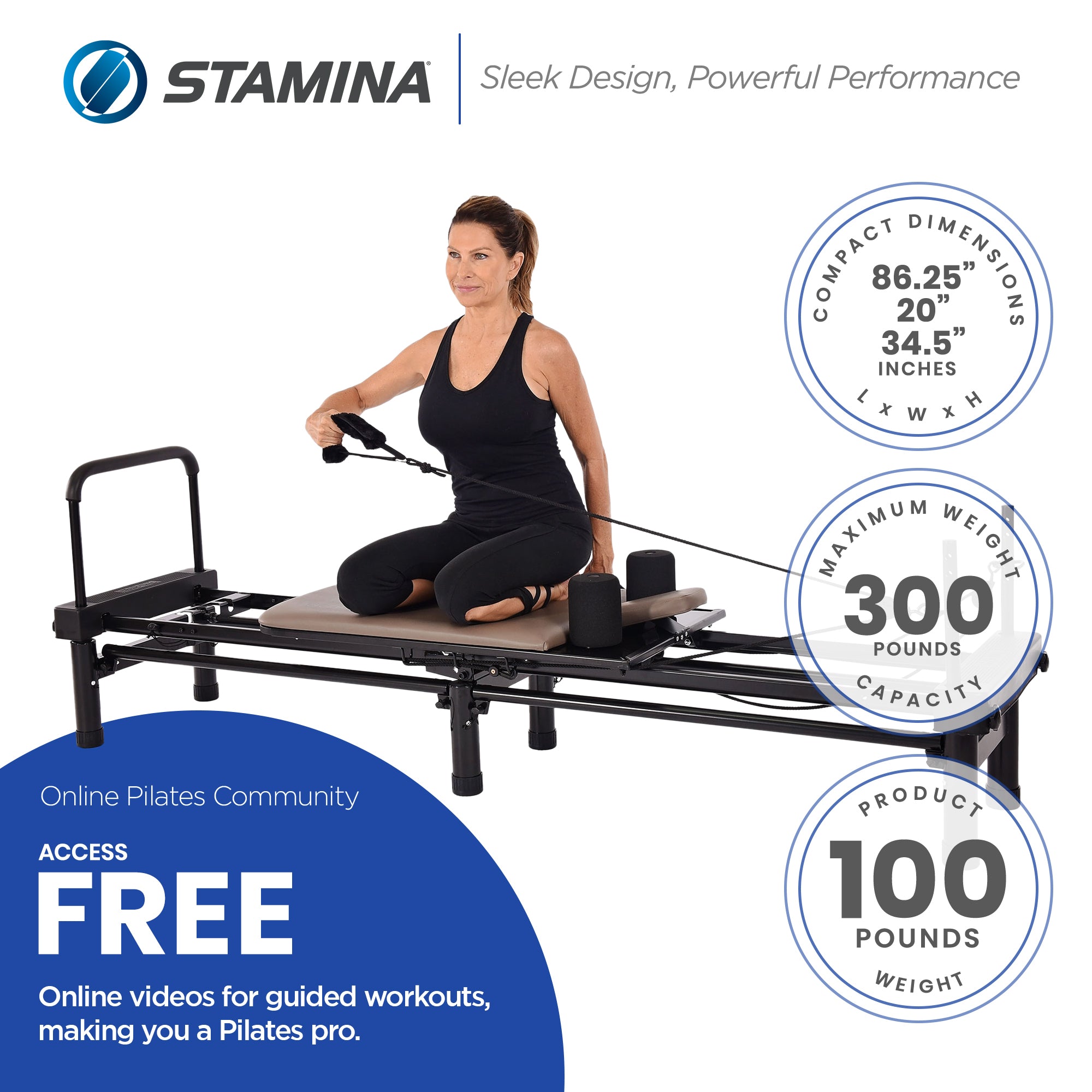 Stamina AeroPilates Reformer 651 Whole Body Resistance Workout System (Open Box) - VMInnovations