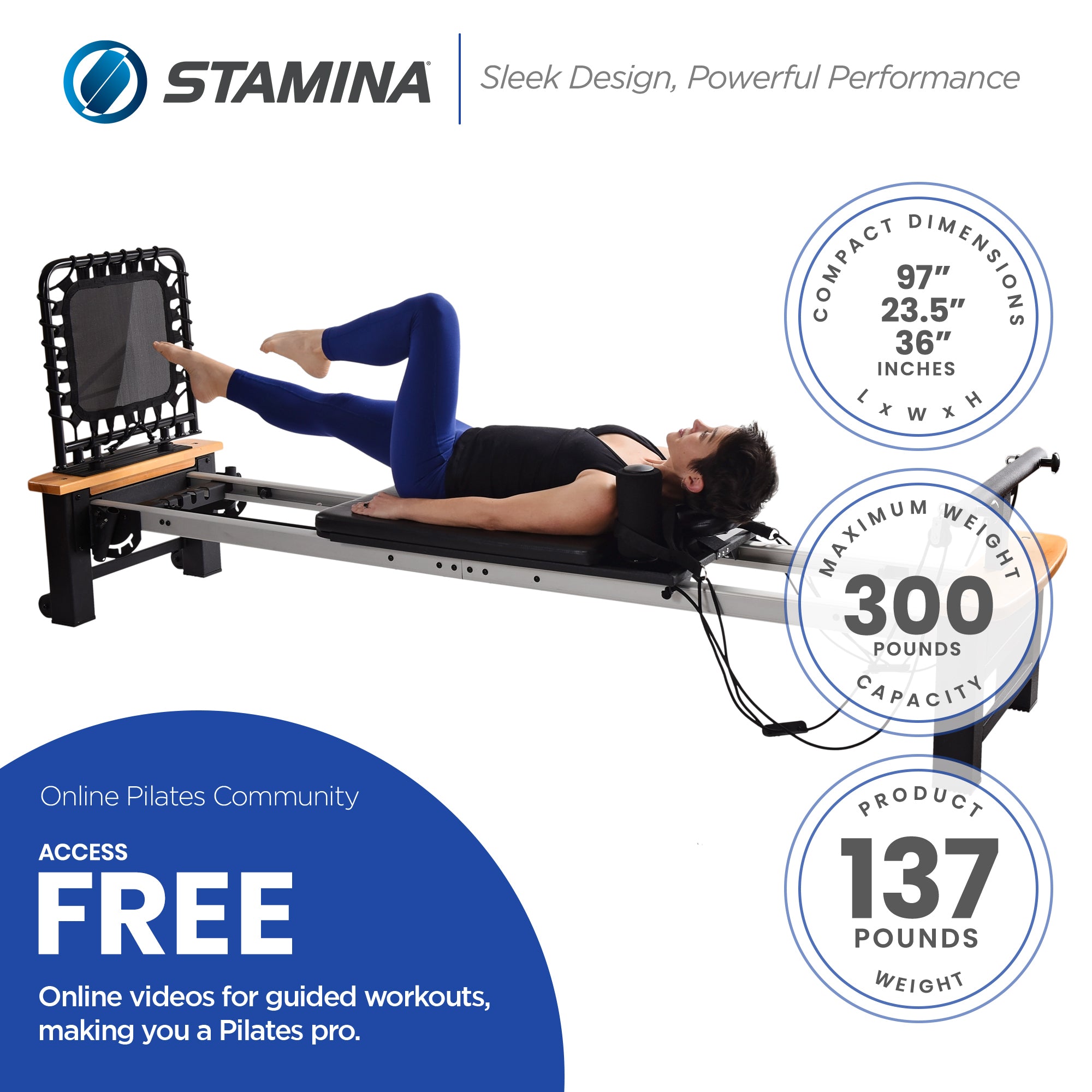 Stamina AeroPilates Pro XP Reformer Body Resistance Workout System (Open Box)