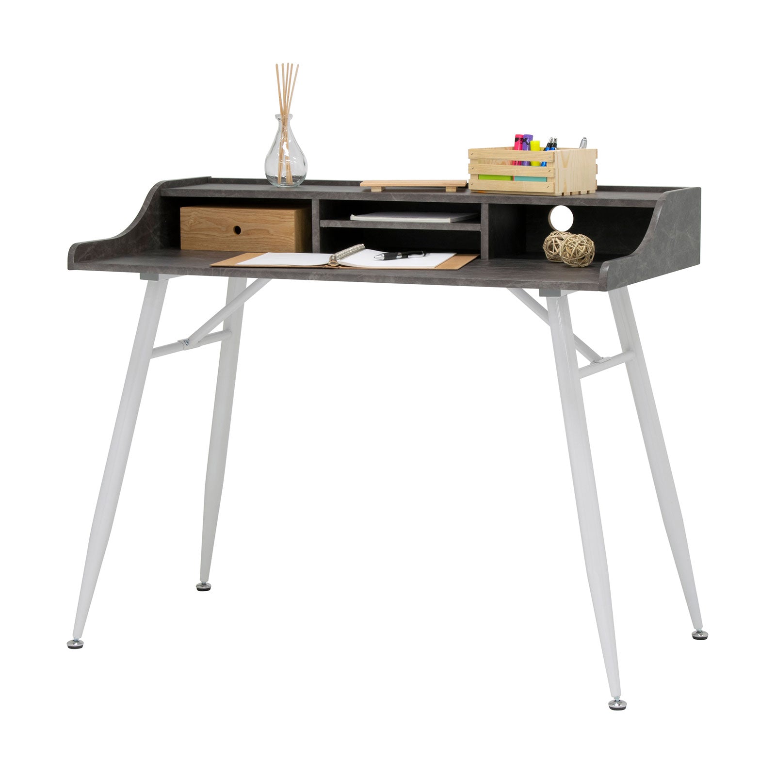 Studio Designs Woodford 45 Inch Wood Office Table Desk w/ Shelf, Grey (Open Box)