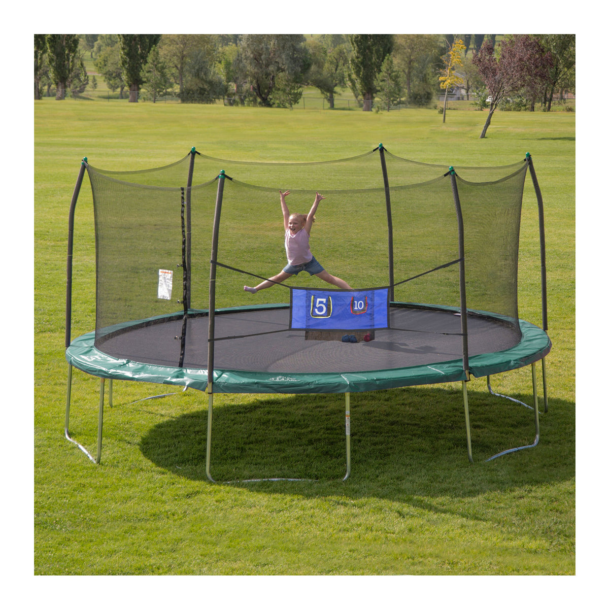 Skywalker Trampolines 16’ Oval Trampoline with Enclosure and Toss Game