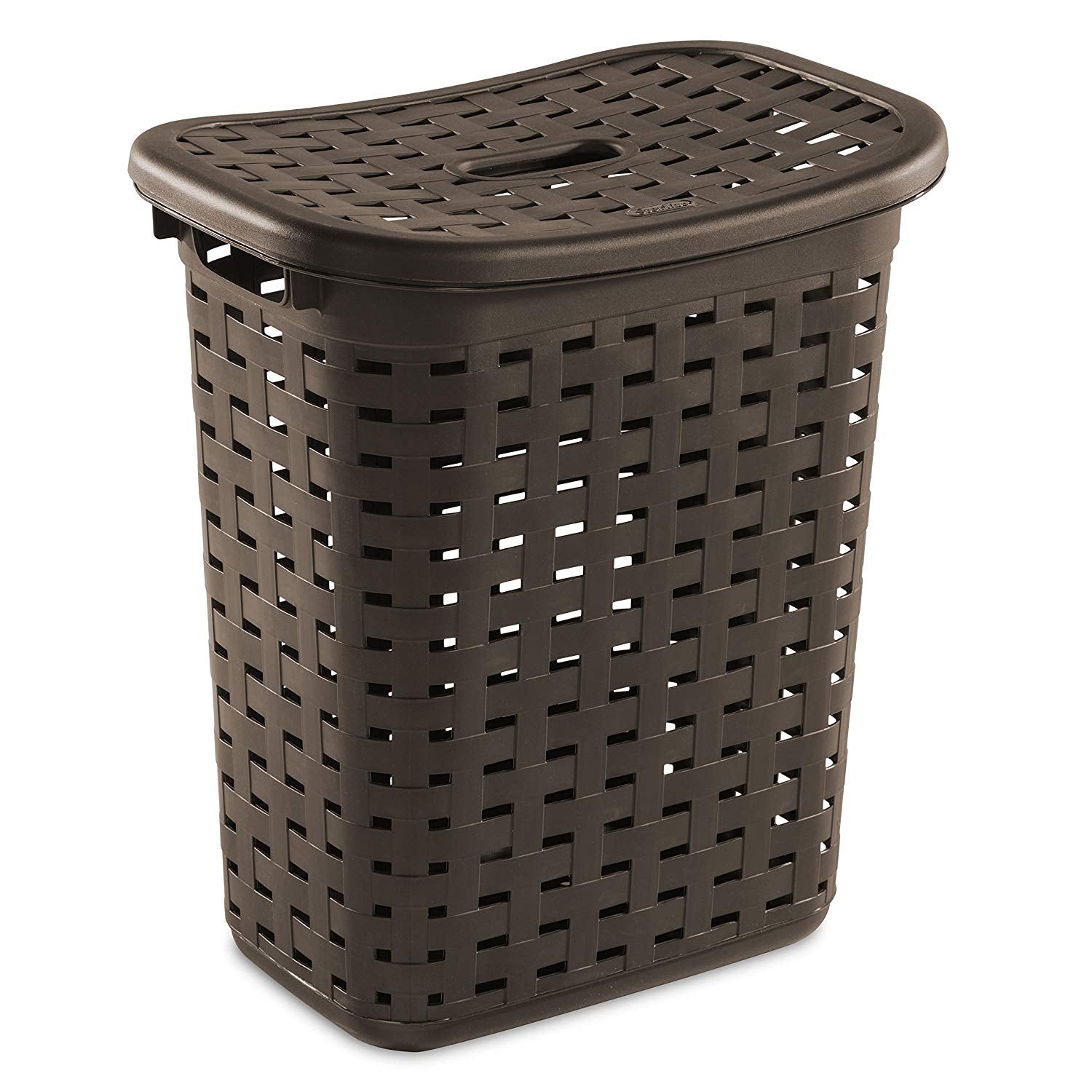 Sterilite Plastic Wicker Weave Dirty Clothes Laundry Hamper Bin with Lid, Brown (Open Box)