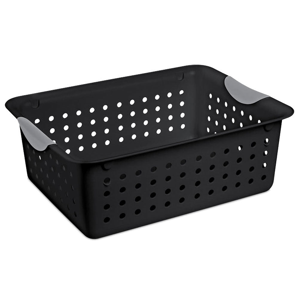 Sterilite 1624 Medium Ultra Indoor Storage Basket with Contoured Handles, Black