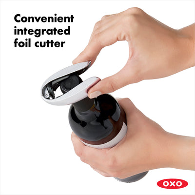 OXO Steel Vertical Lever Grip Corkscrew Smooth Gliding Wine Bottle Cork Opener