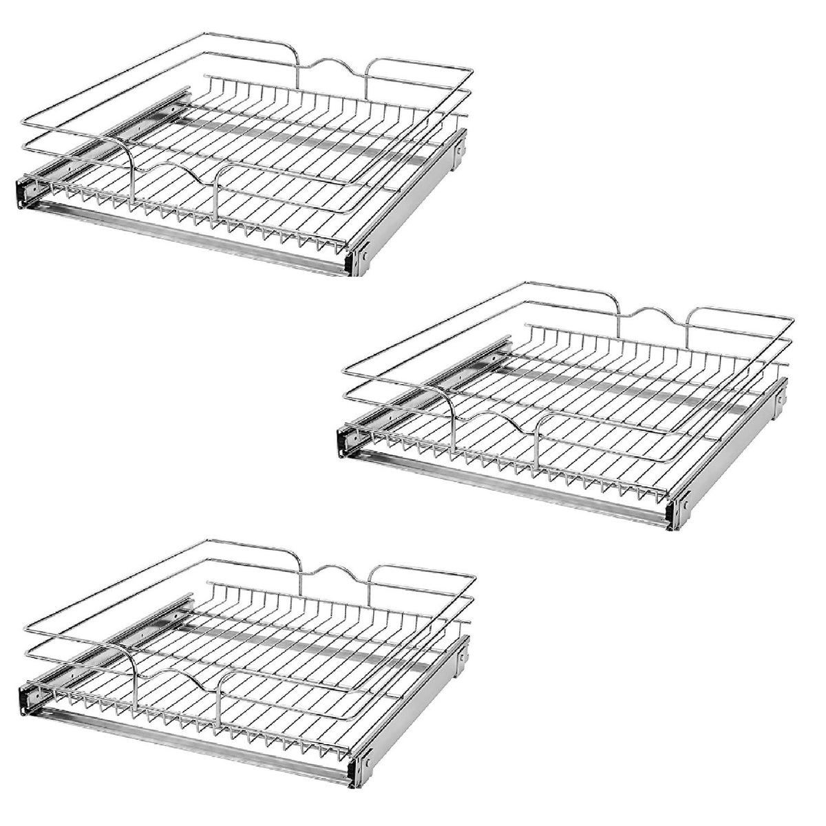 Rev-A-Shelf 21" Wide 22" Deep Base Kitchen Cabinet Pull Out Wire Basket (3 Pack)