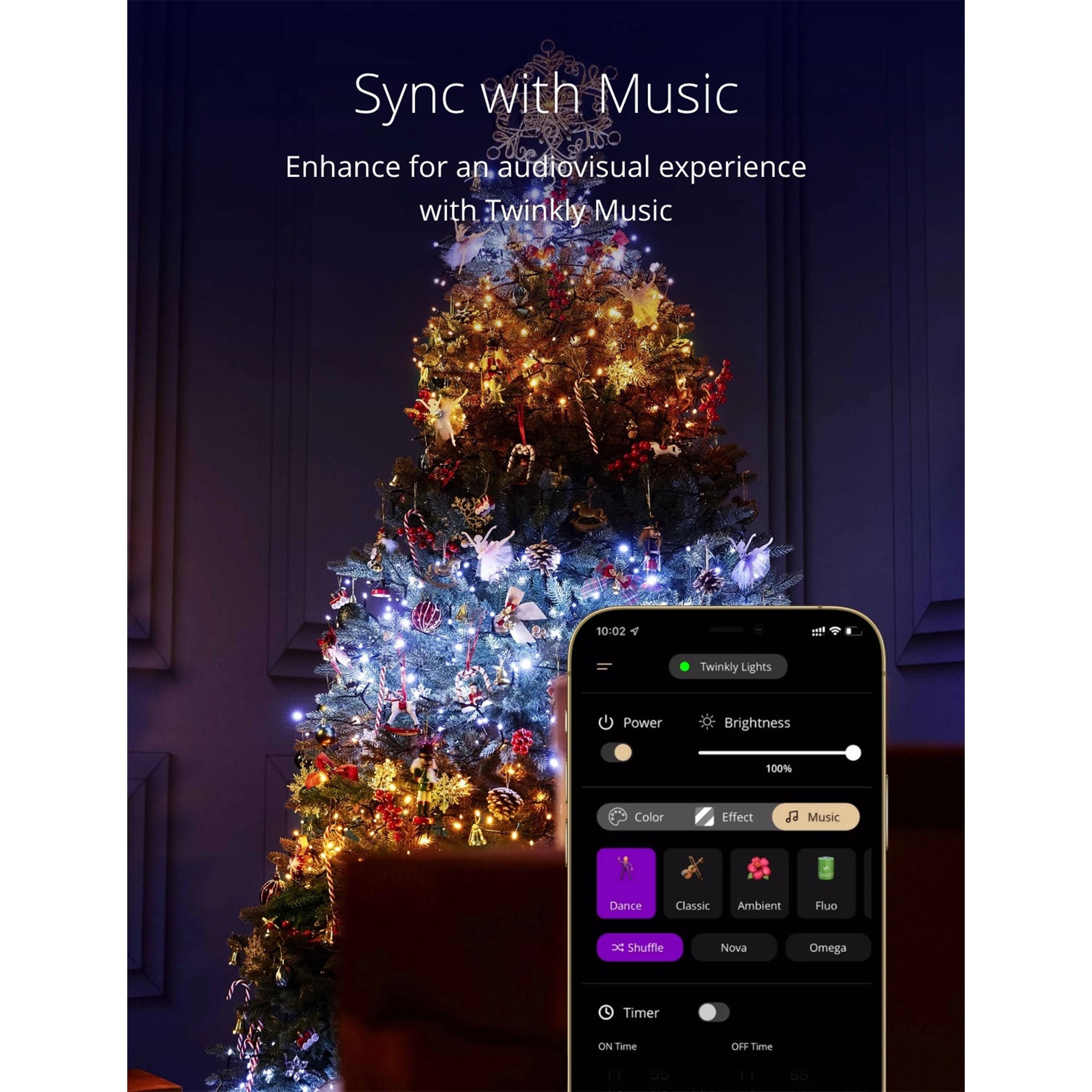 Twinkly Bluetooth 65.5 Ft 250 LED Amber/White Lights & USB Light Effects Dongle