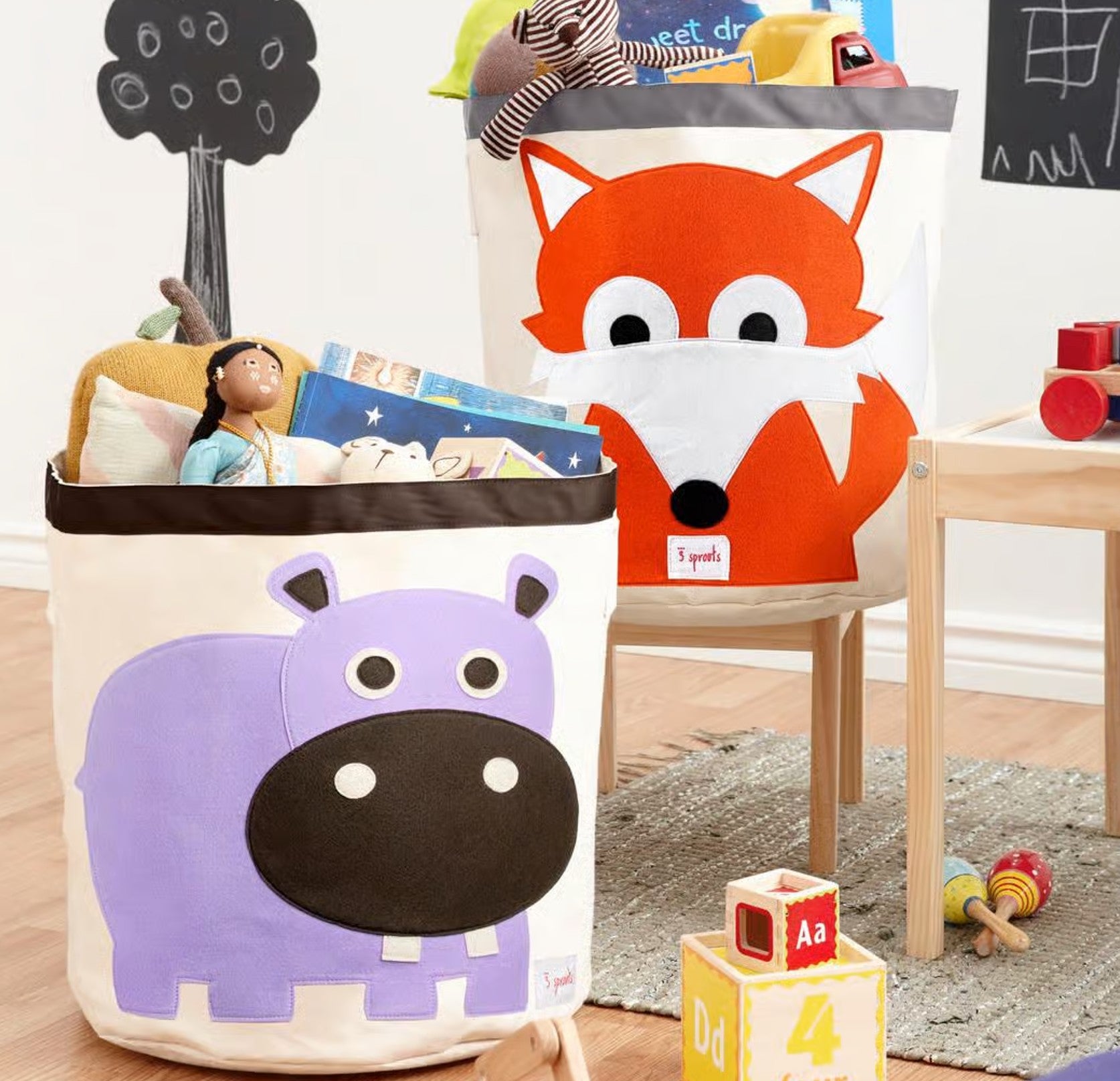 3 Sprouts Canvas Storage Bin Laundry and Toy Basket for Baby and Kids, Hippo