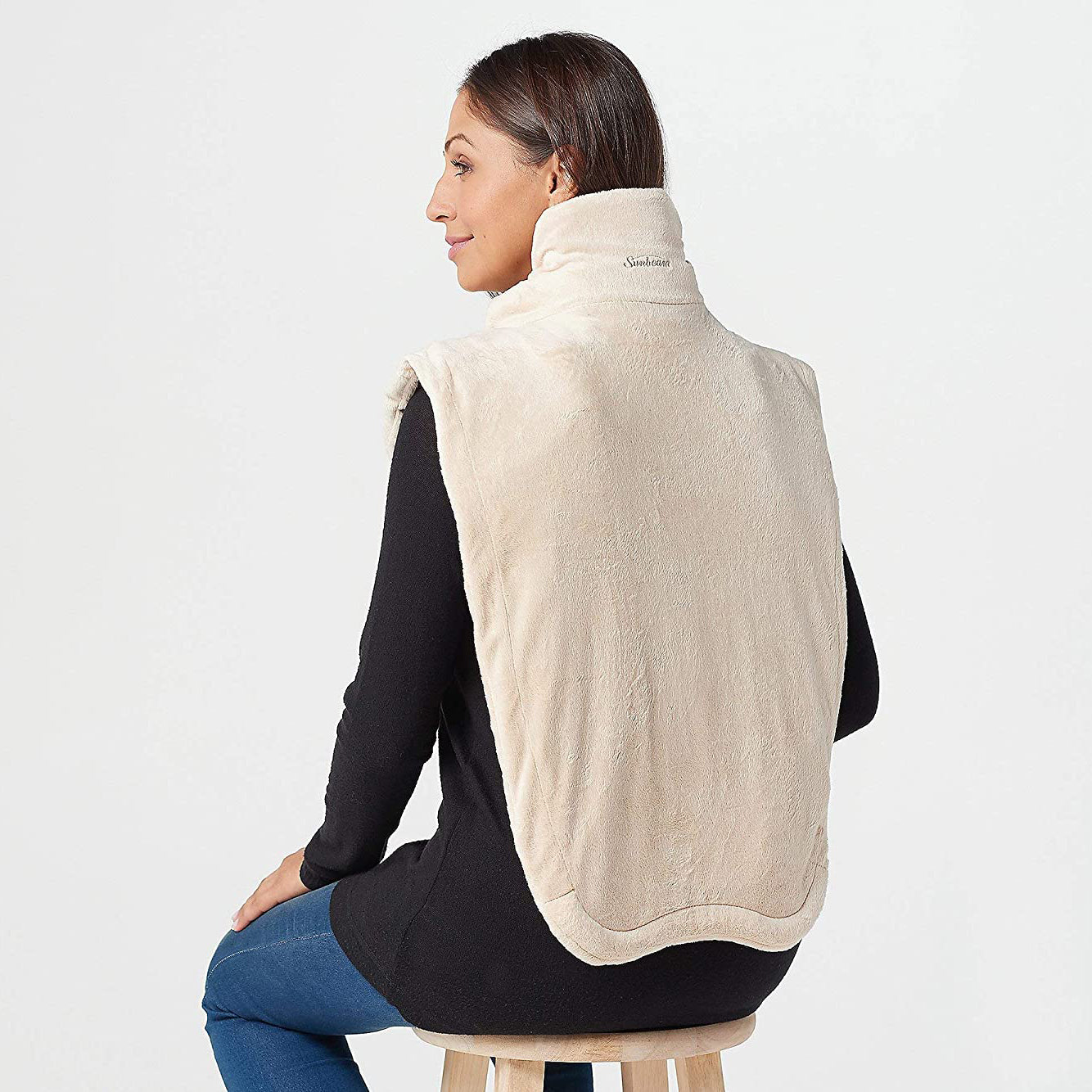 Sunbeam Renue XXL Heated Neck/Shoulder Upper Back Massage Wrap, Taupe (Open Box)
