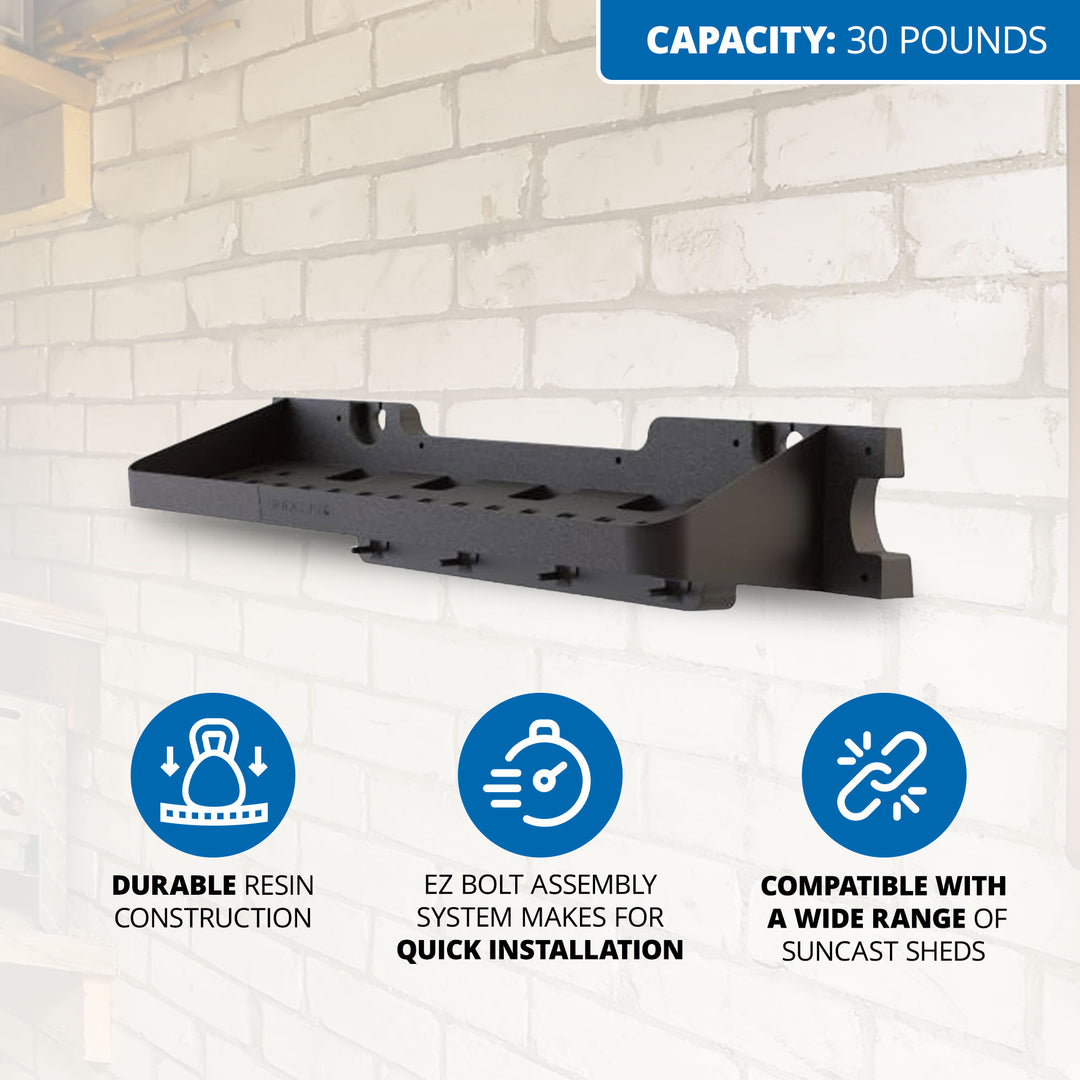 Suncast 25 x 8 Inch Shelf Accessory with Hooks for Outdoor Shed, Black (2-Pack) - VMInnovations