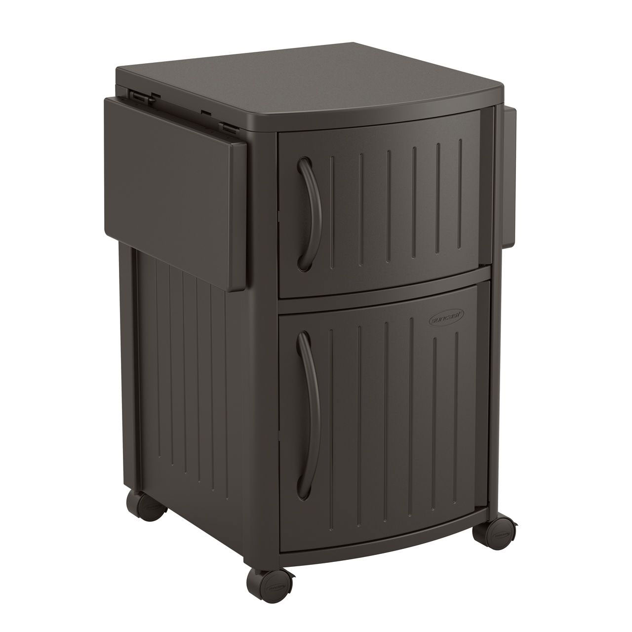 Suncast 40” Outdoor Meal Station & Cabinet and Hideaway Outdoor 33 Gal Trash Bin