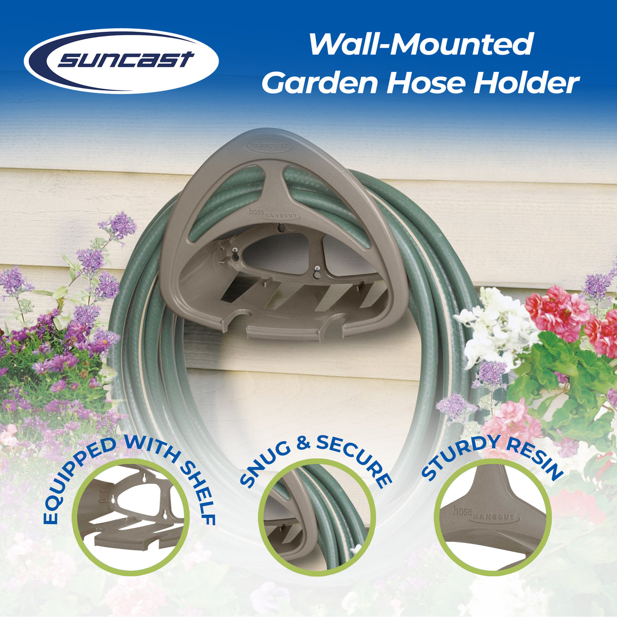 Suncast Hangout Outdoor Wall Mounted Garden Hose Holder with Shelf (Open Box)