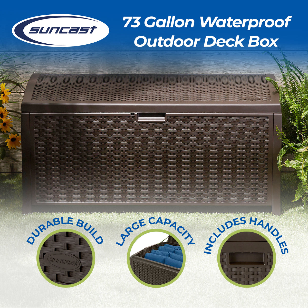 Suncast Trash Hideaway Outdoor Garbage & Outdoor Patio Storage Deck Box, Brown - VMInnovations