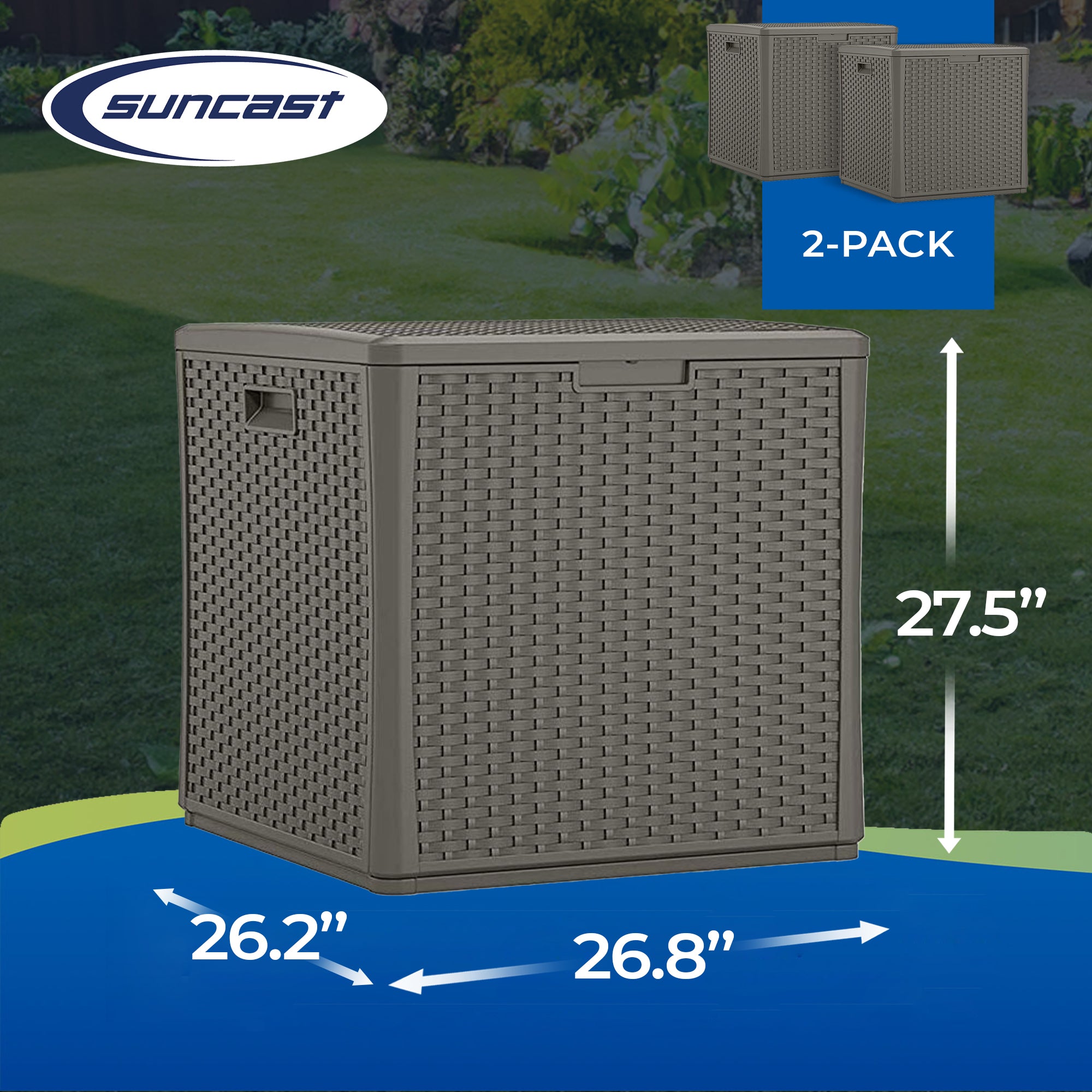 Suncast 60 Gallon Resin Outdoor Patio Storage Cube Deck Box, Stoney (2 Pack) - VMInnovations