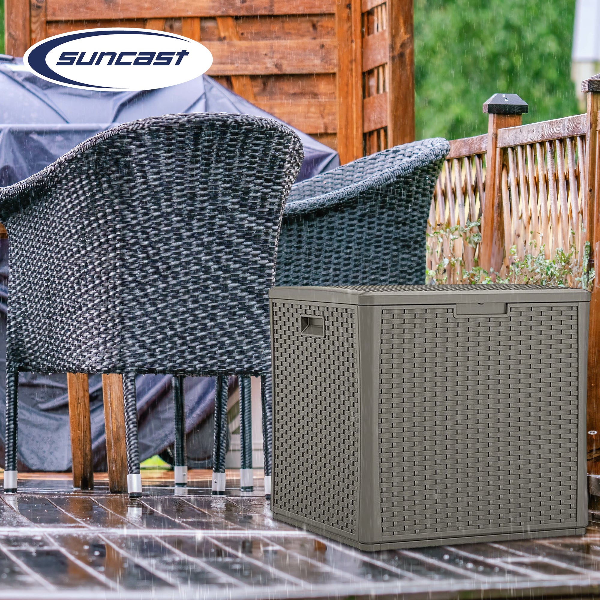 Suncast 60 Gallon Resin Outdoor Patio Storage Cube Deck Box, Stoney (2 Pack) - VMInnovations