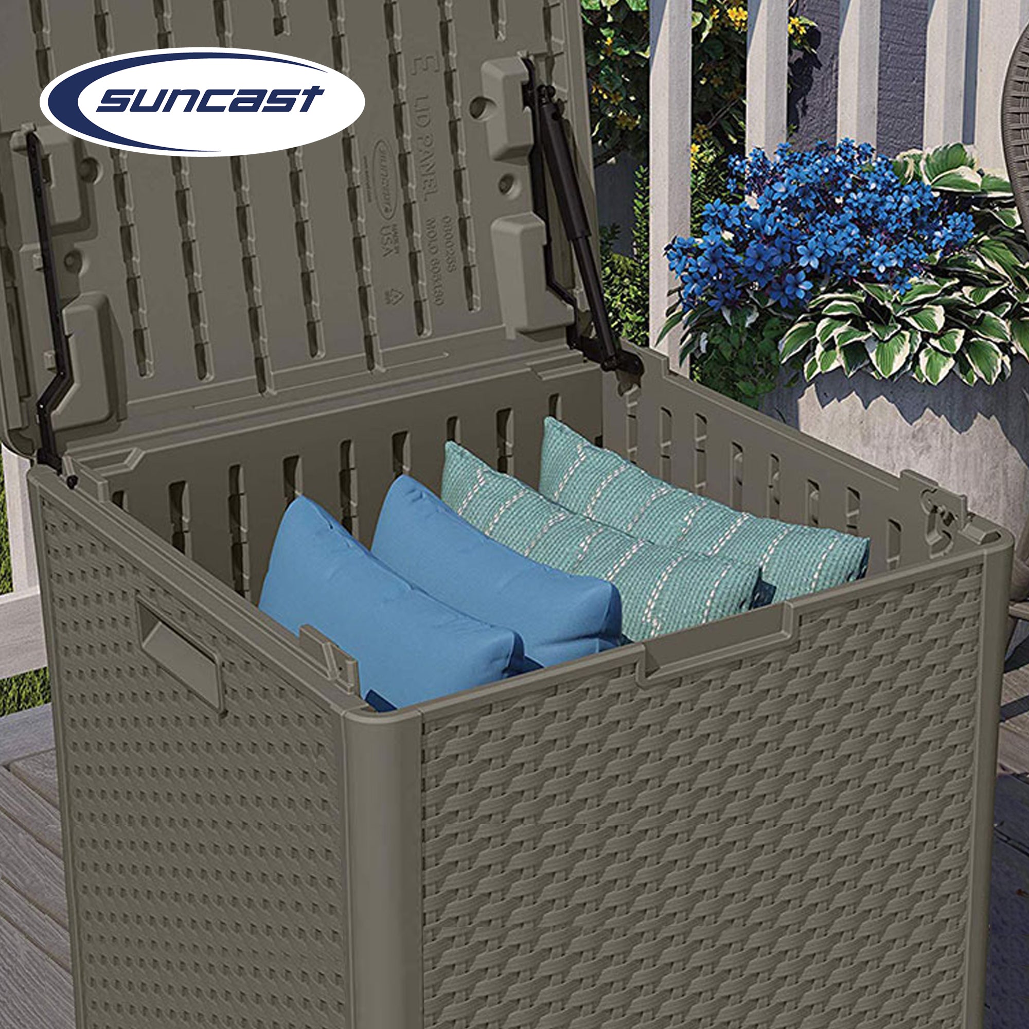 Suncast 60 Gallon Resin Outdoor Patio Storage Cube Deck Box, Stoney (2 Pack) - VMInnovations