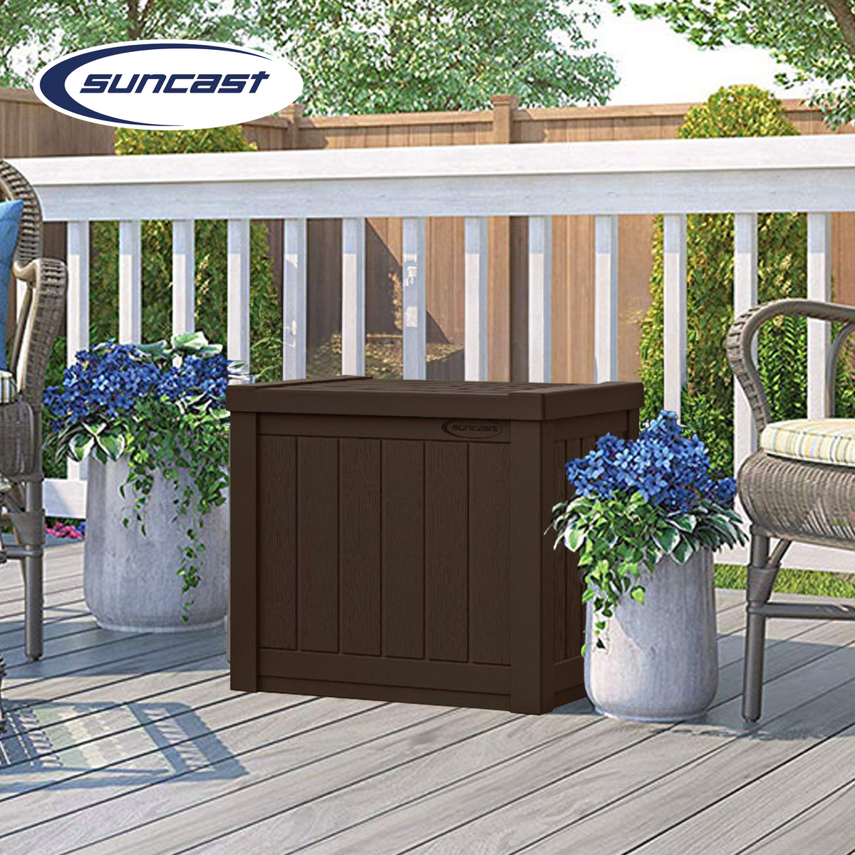 Suncast 17x22in Resin 22-Gal Patio Storage Box, Java (Used)
