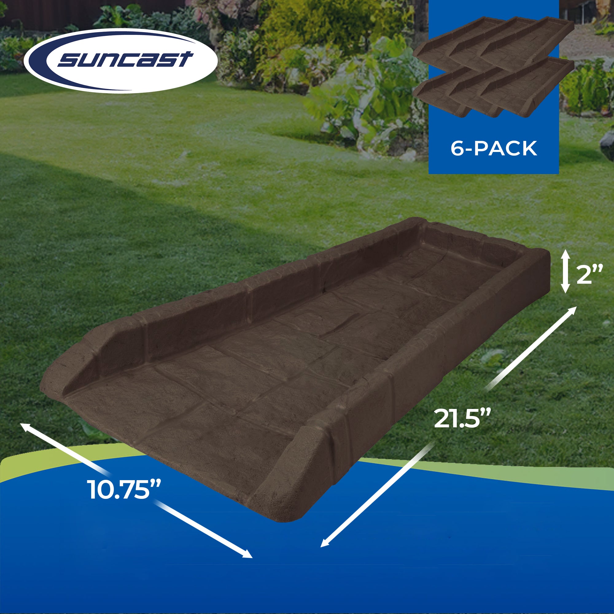 Suncast Outdoor Decorative Rain Gutter Downspout Splash Block, Java (6 Pack) - VMInnovations