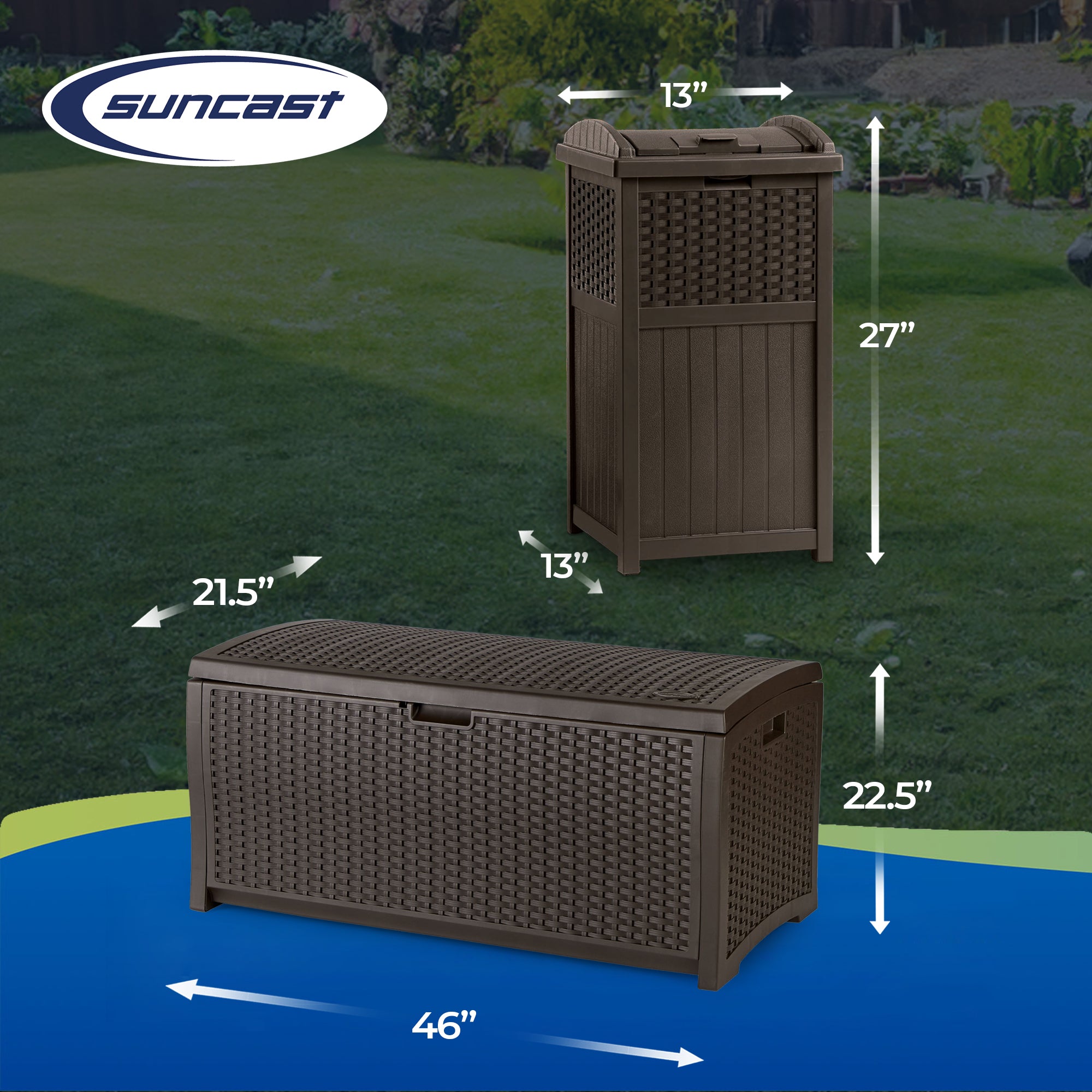 Suncast Trash Hideaway Outdoor Garbage & Outdoor Patio Storage Deck Box, Brown - VMInnovations