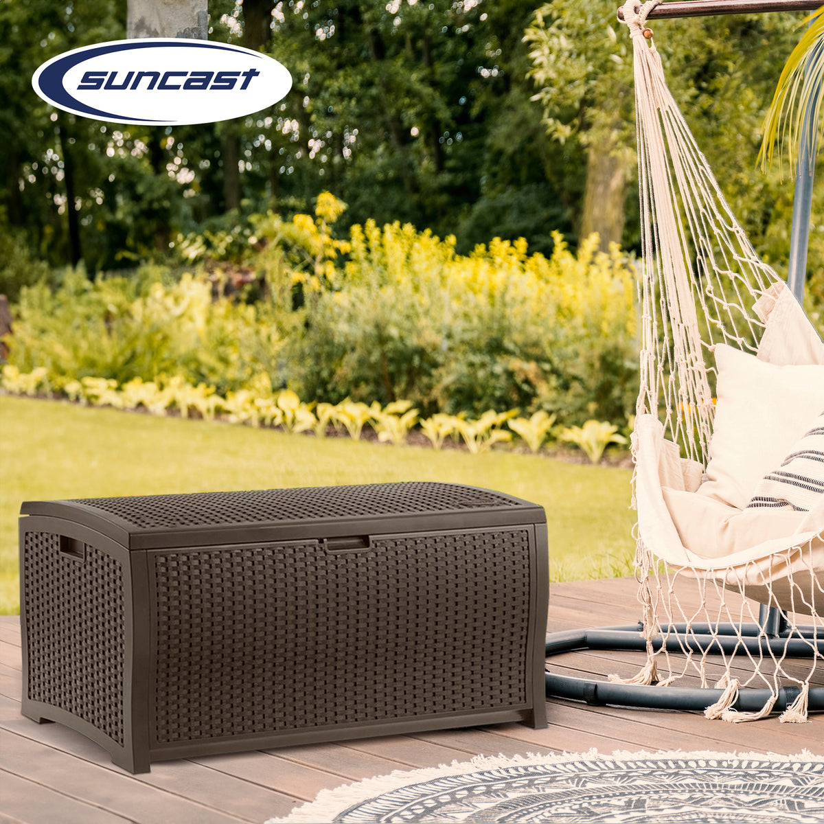 Suncast Trash Hideaway Outdoor Garbage & Outdoor Patio Storage Deck Box, Brown - VMInnovations