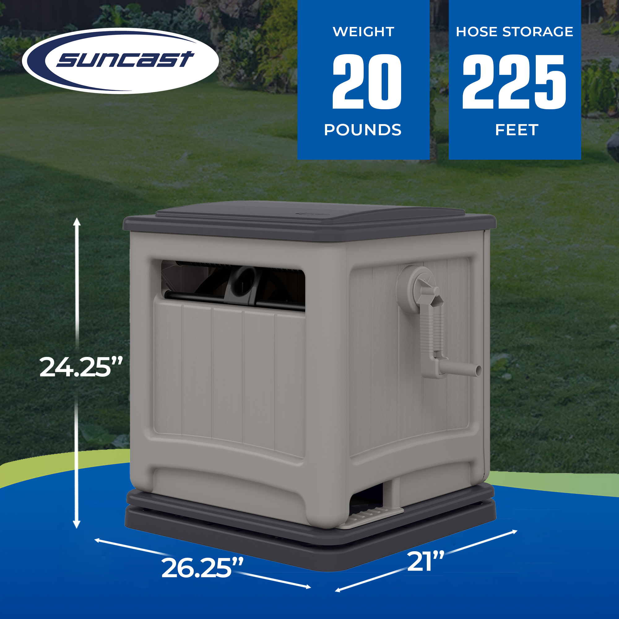 Suncast Swivel Smart Trak Hose Hideaway for 225 ft x 5/8 in Garden Hose, Dove - VMInnovations