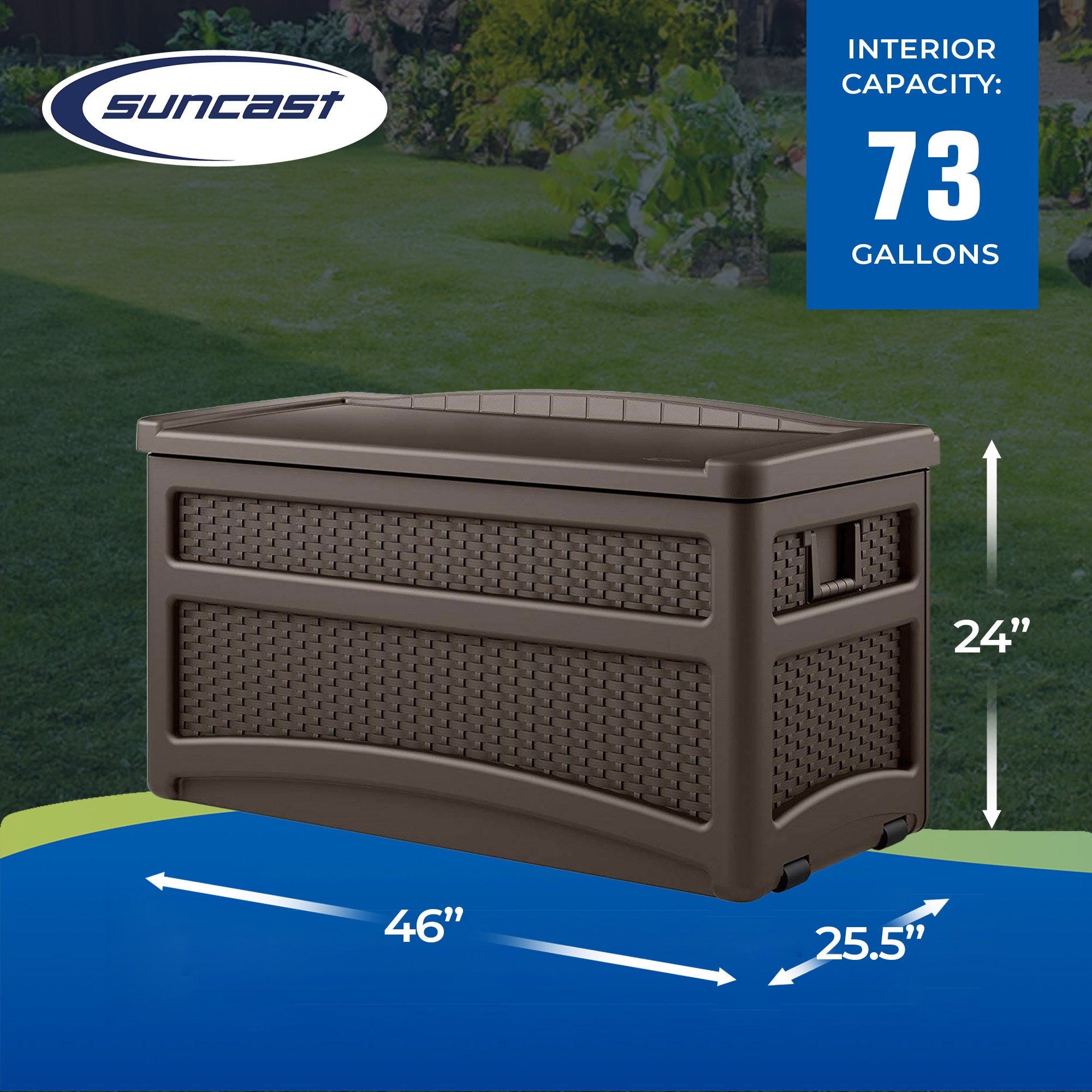 Suncast Outdoor 73 Gallon Patio Storage Chest with Handles and Seat, Java (2 Pk) - VMInnovations