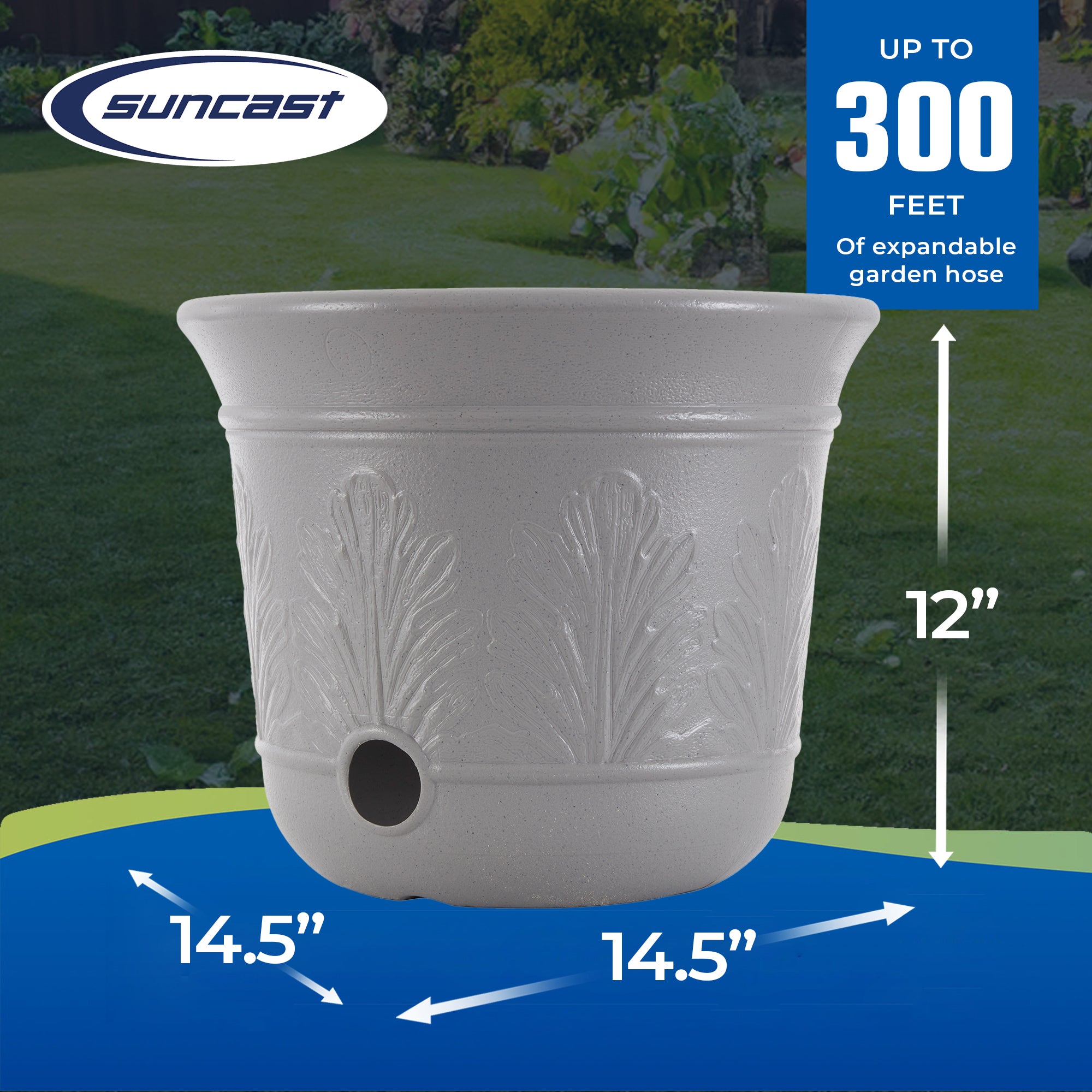 Suncast 5 Gallon Hose Holder Pot for Up to 300' Expandable/50' Vinyl Hose, Gray