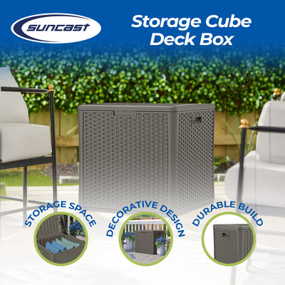 Suncast BMDB60ST 60 Gallon Resin Outdoor Patio Storage Cube Deck Box, Stoney - VMInnovations