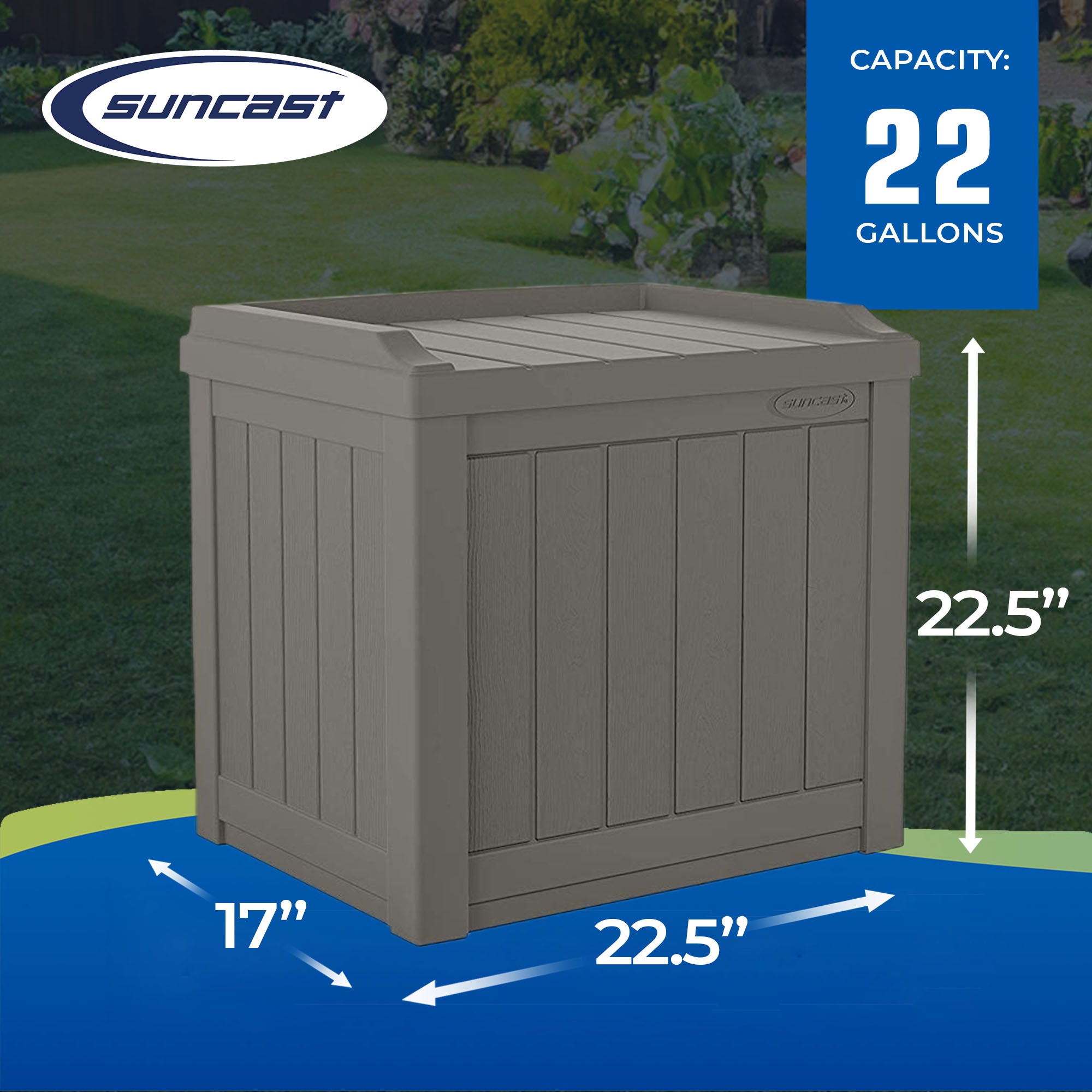 Suncast 22 Gallon Outdoor Patio Small Deck Box with Storage Seat, Stone (4 Pack) - VMInnovations