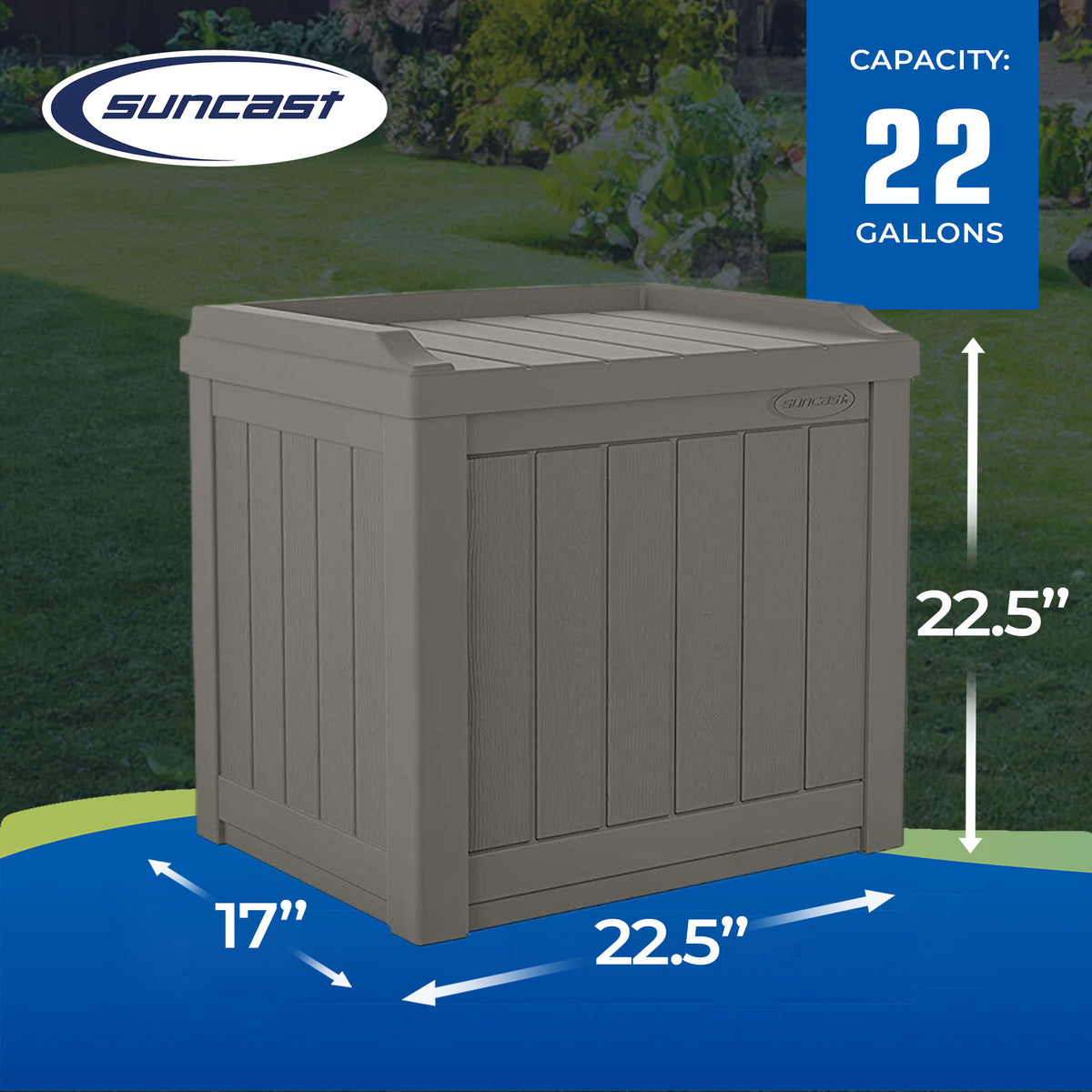 Suncast 22 Gallon Outdoor Patio Small Deck Box with Storage Seat, Stone (4 Pack) - VMInnovations