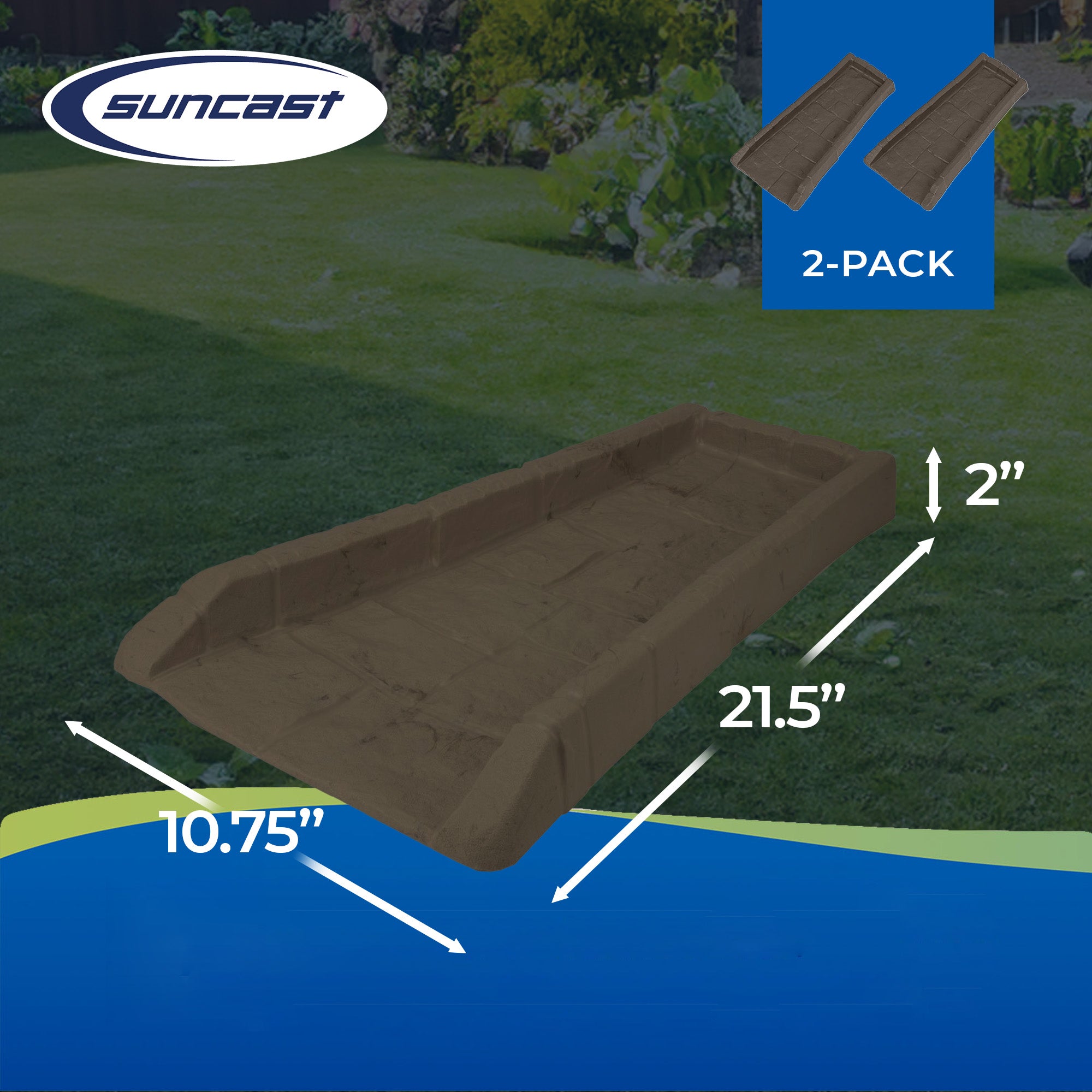 Suncast Outdoor Decorative Rain Gutter Downspout Splash Block, Java (2 Pack) - VMInnovations