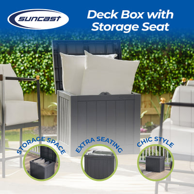 Suncast 22 Gallon Outdoor Patio Small Deck Box with Storage Seat, Cyberspace