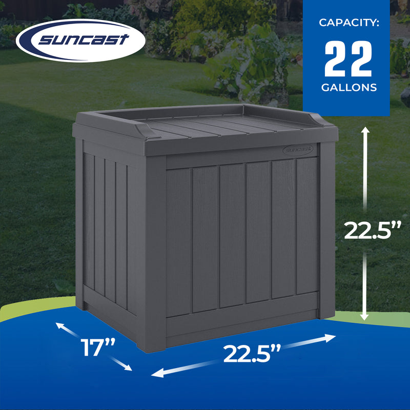 Suncast 22 Gallon Outdoor Patio Small Deck Box with Storage Seat, Cyberspace