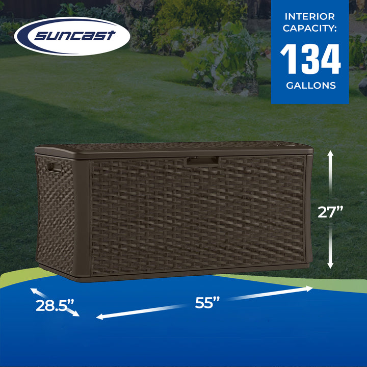 Suncast 134 Gallon All-Weather UV-Resistant Outdoor Patio Storage Deck Box, Java - VMInnovations