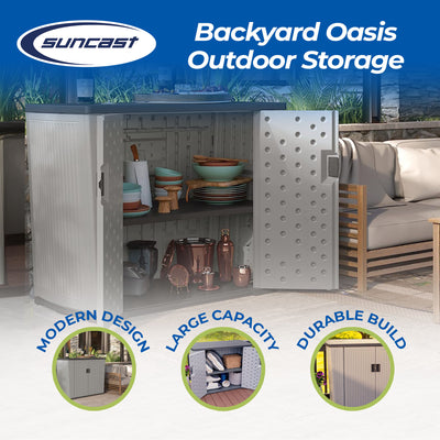 Suncast Backyard Oasis 130 Gallon Outdoor Storage Shed Basic Unit, Dove Gray