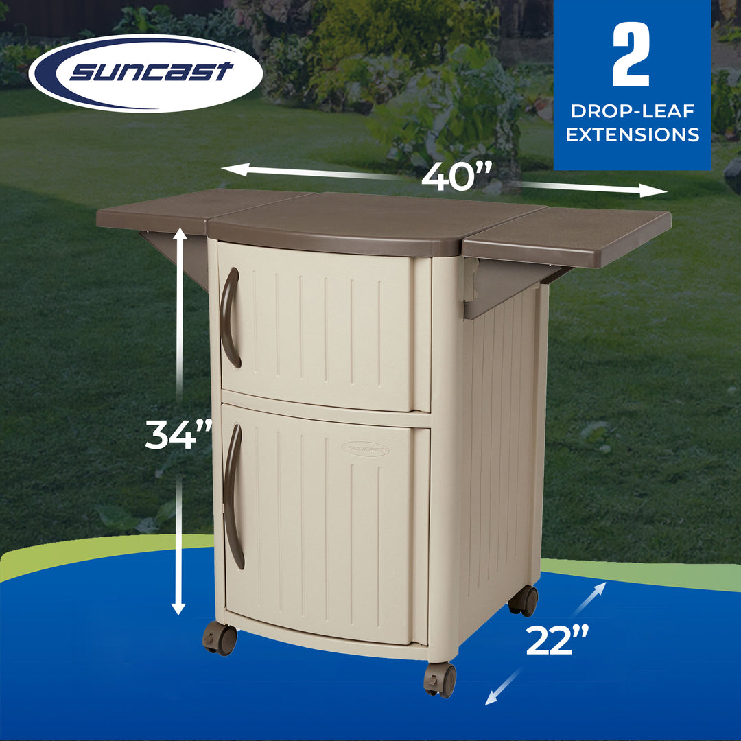 Suncast DCP2000 Portable Outdoor Patio Prep Serving Station Table and Cabinet - VMInnovations