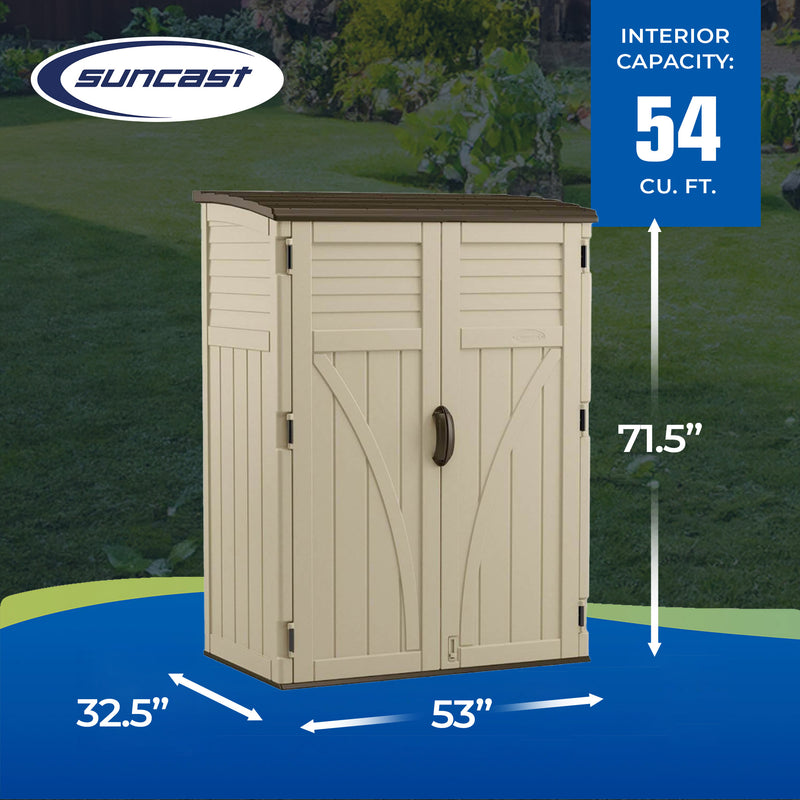 Suncast 54 Cubic Feet Durable Resin Vertical Storage Shed w/ Reinforced Floor