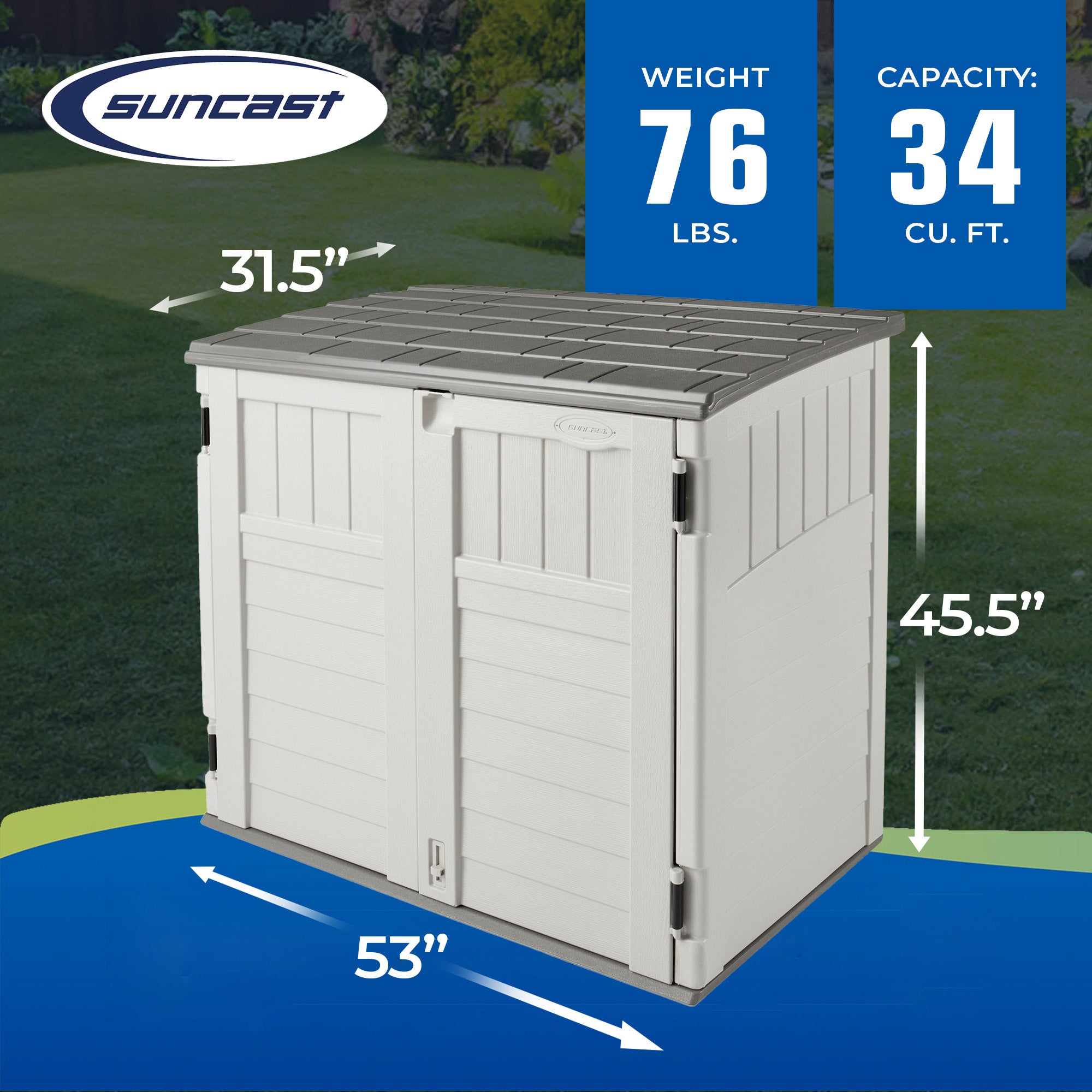 Suncast 34 Cu. Ft. Resin Horizontal Storage Shed w/Reinforced Floor - (Open Box)