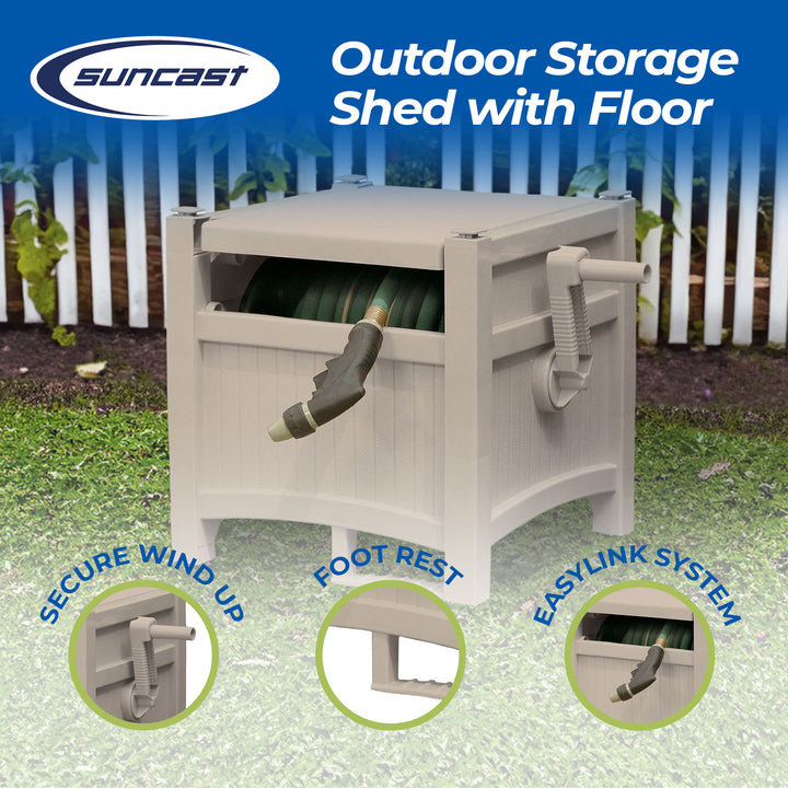 Suncast CPLPHH100D Hideaway 100' Resin Garden Hose Reel for 5/8" Hoses, Taupe - VMInnovations