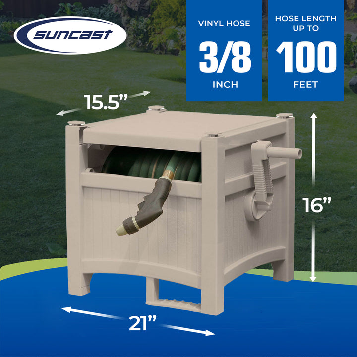 Suncast CPLPHH100D Hideaway 100' Resin Garden Hose Reel for 5/8" Hoses, Taupe - VMInnovations