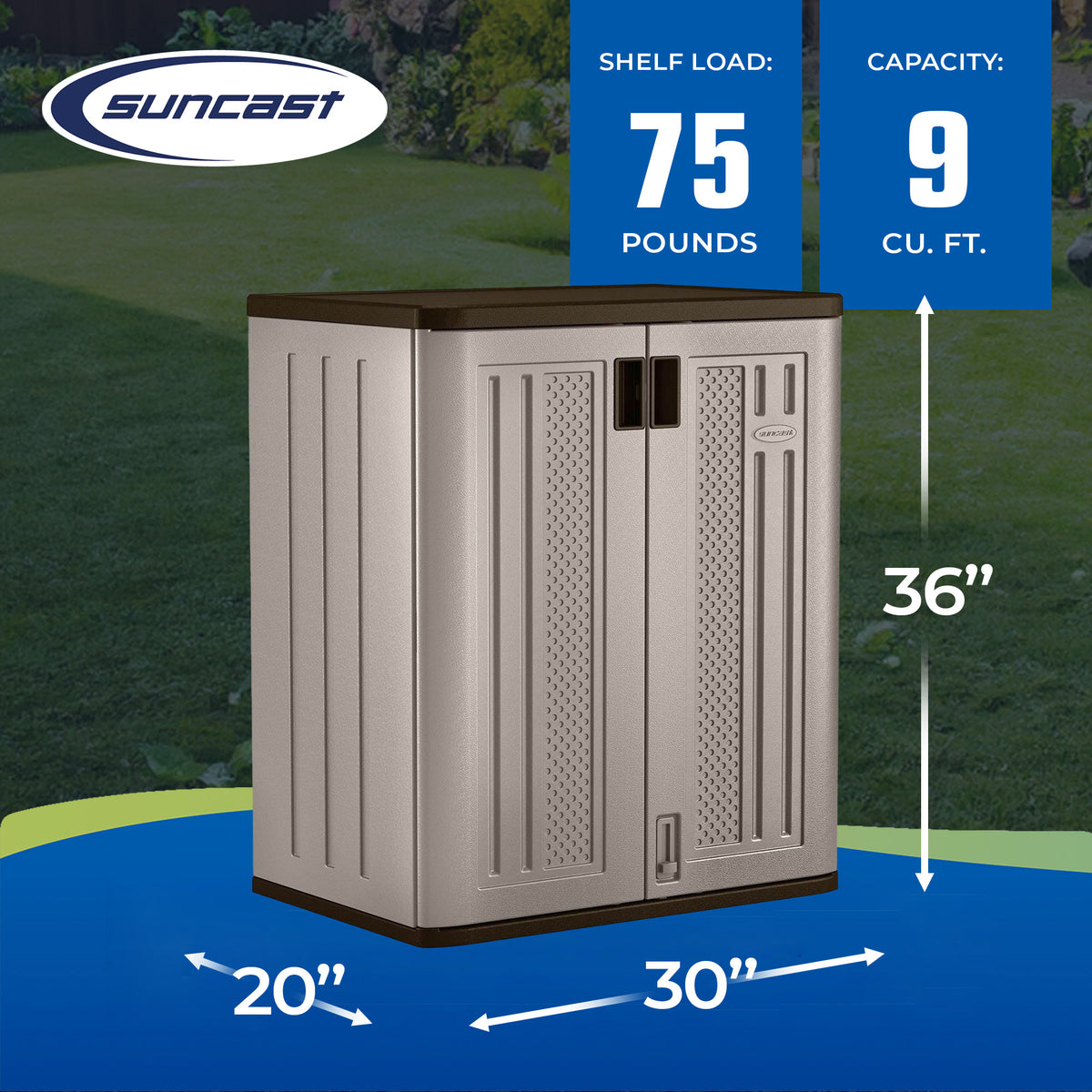Suncast BMC3600 9 Cu Ft Heavy Duty Resin Garage Base Storage Cabinet, Platinum (For Parts)