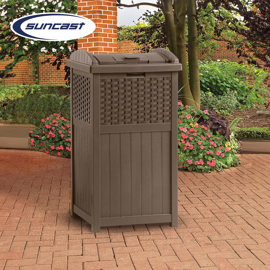 Suncast Trashcan Hideaway Outdoor 33 Gallon Garbage Waste Bin, Brown (2 Pack) - VMInnovations