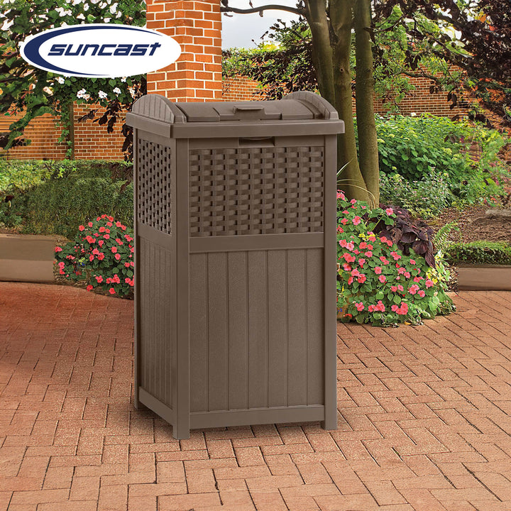 Suncast Trashcan Hideaway Outdoor 33 Gallon Garbage Waste Bin, Brown (2 Pack) - VMInnovations