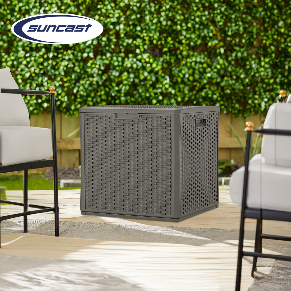 Suncast 60 Gallon Resin Outdoor Patio Storage Cube Deck Box, Stoney (For Parts)