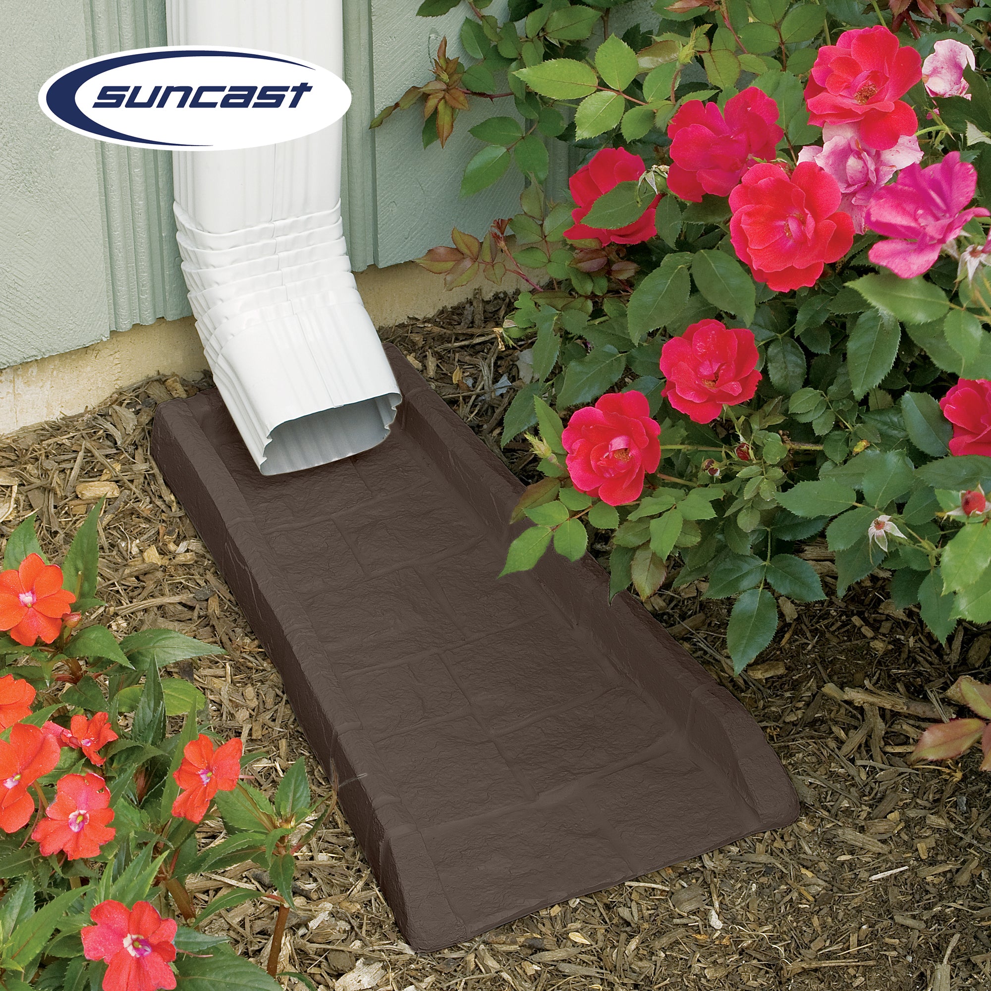 Suncast Outdoor Decorative Rain Gutter Downspout Splash Block, Java (2 Pack)