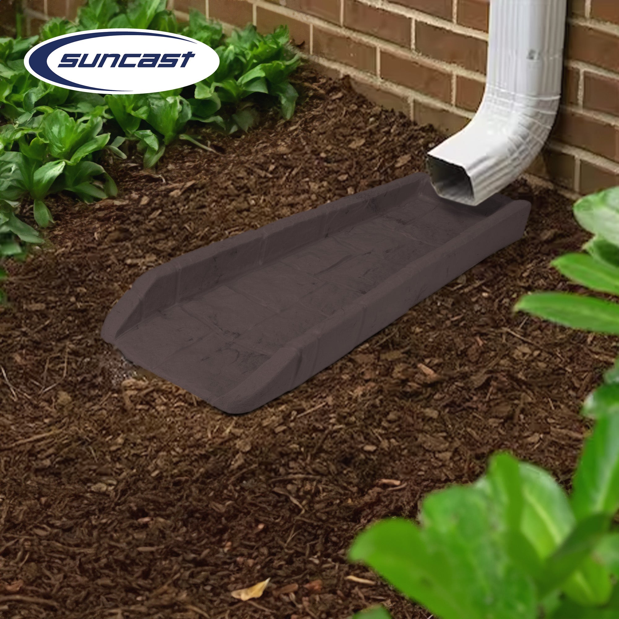 Suncast Outdoor Decorative Rain Gutter Downspout Splash Block, Java (2 Pack) - VMInnovations
