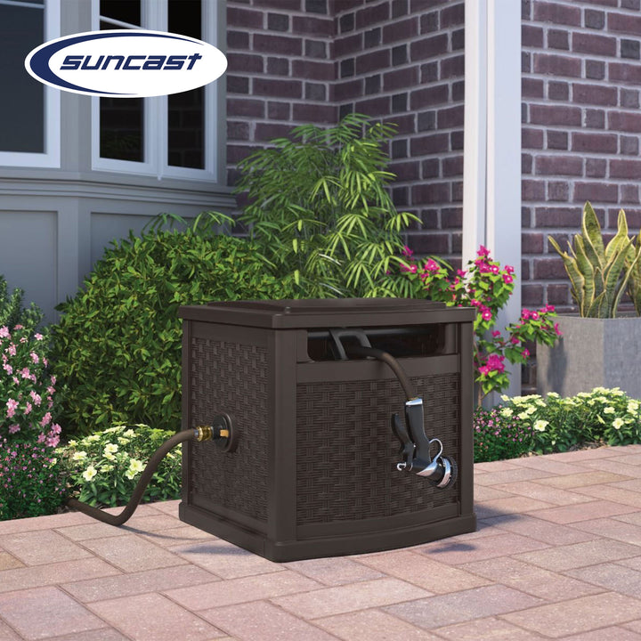 Suncast 150 Foot Slide Trak Outdoor Garden Water Hose Hideaway for Patio, Java - VMInnovations