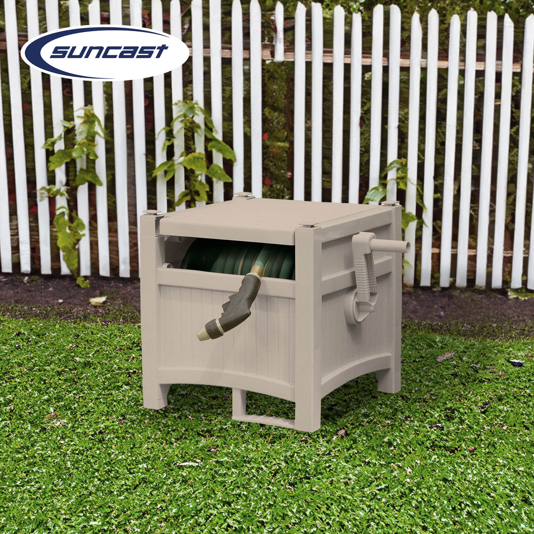Suncast CPLPHH100D Hideaway 100' Resin Garden Hose Reel for 5/8" Hoses, Taupe - VMInnovations
